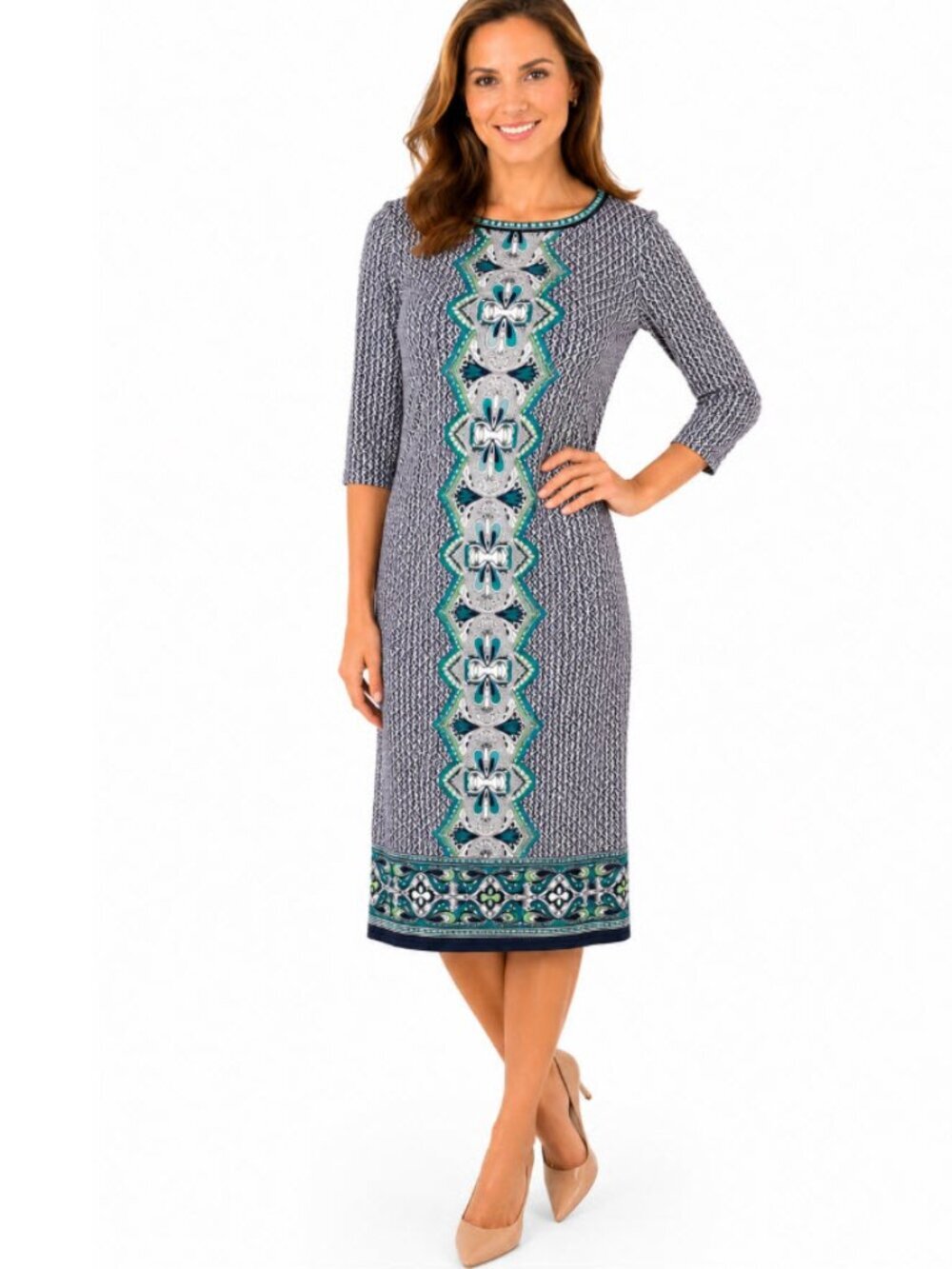 Max Studio Patterned Dress Long Sleeve Size Large